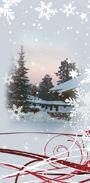 Χριστουγεννιάτικη κάρτα με δένδρα και σύμβολα χιονιού. Ασημοτυπία.