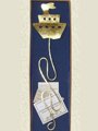 Σελιδοδείκτης σφυρίλατος με μεταλλικό χρυσό καράβι από μπρούτζο σε όμορφο κουτί