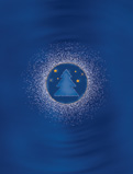 Μπλε Χριστουγεννιάτικη κάρτα με έλατο και αστέρια σε κυκλική σύνθεση. Ασημοτυπία.